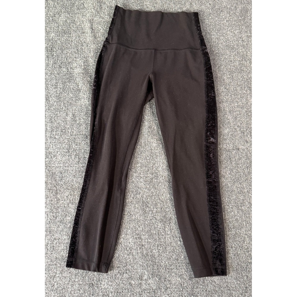 Lululemon High Times Pant 7/8 Velvet Side Stripe Black Yoga Leggings Size 6